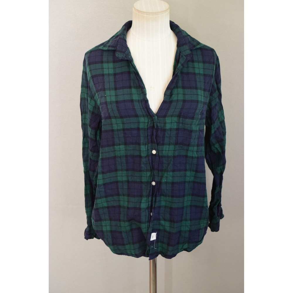 Grayson The Hero Shirt 02 Small Green Navy Plaid Lyocell Button Down Women